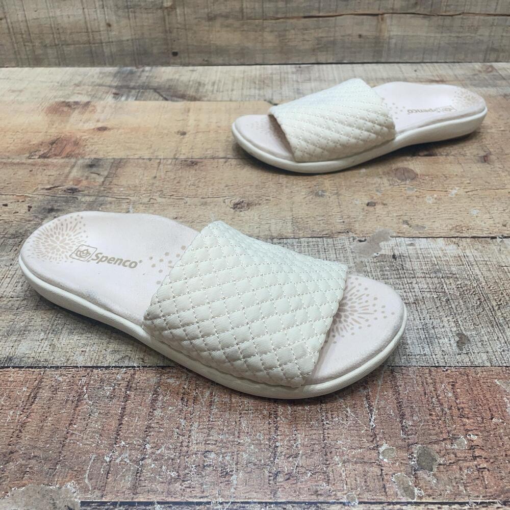 Spenco Sandals Womens Size 8 D 38.5 D Beige Quilted Slide Comfort Arch Support